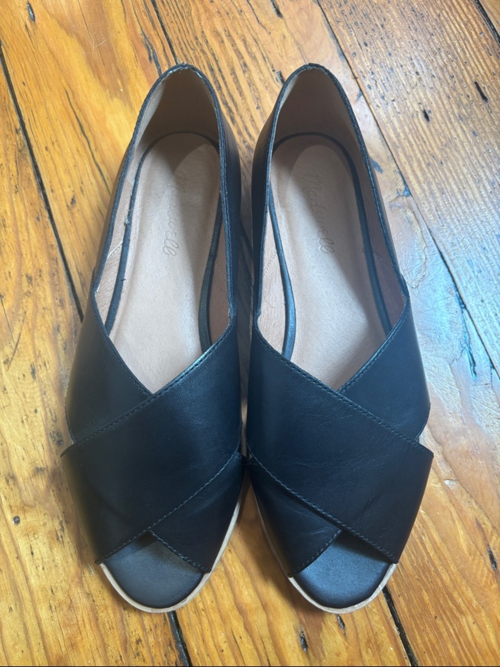 Black Women’s Peep-Toe Crossband Flats